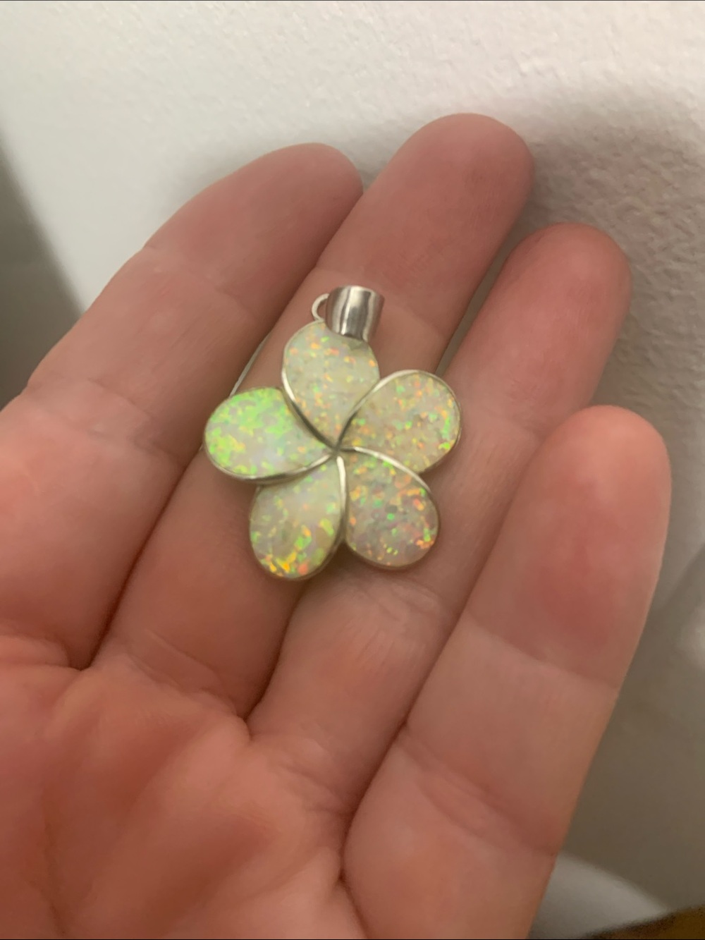 White Opal Flower Pendant Necklace - Sterling Silver